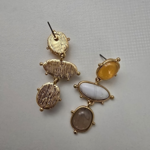 NEW Bohemian Abstract Triple Stone Cluster Dangle Earrings - Picture 5 of 6